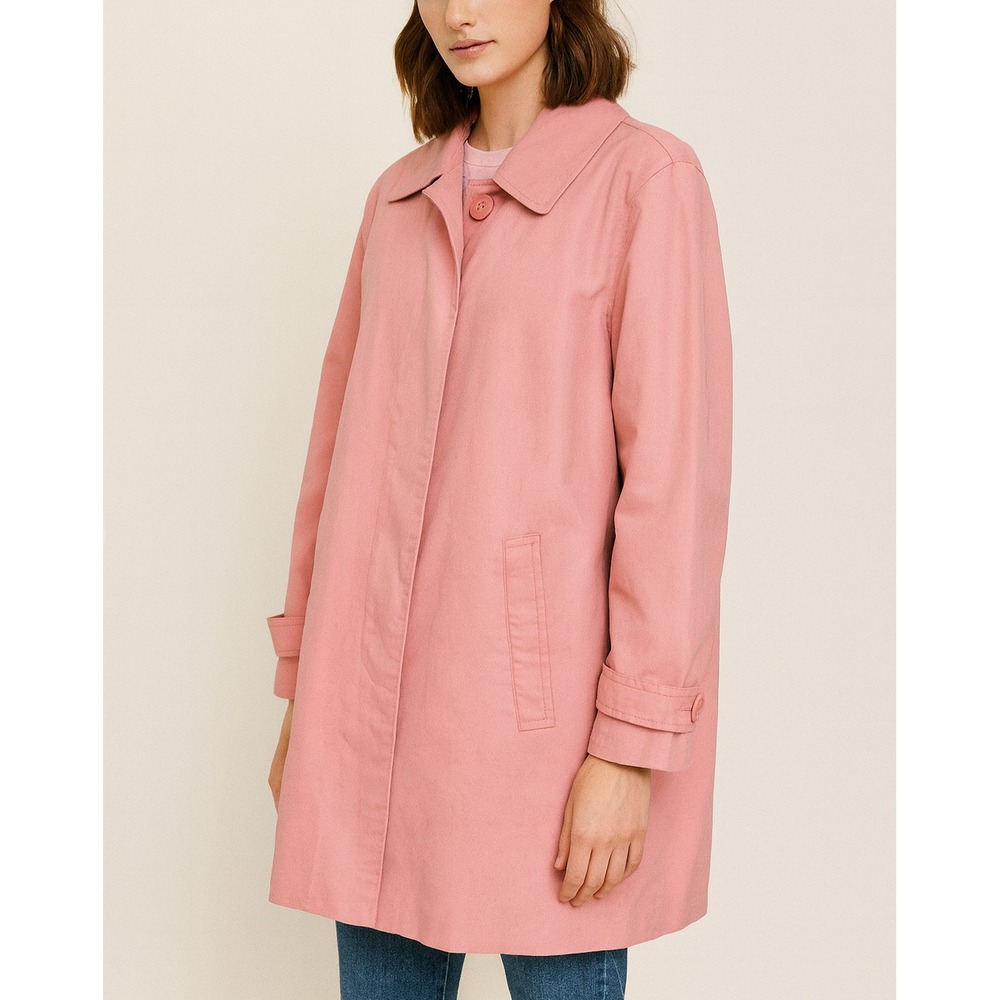 Chaps Trench Coat Pink Size L Cotton‎ Pastel Preppy Minimalist Coastal Jacket